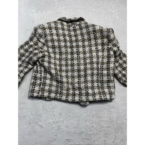 Doncaster 100% Silk Tweed Cropped Blazer Neutral Plaid Jacket Business Size Sm. - Picture 6 of 8